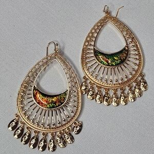 Gold Boho Ethnic Oval Hoop Earrings New